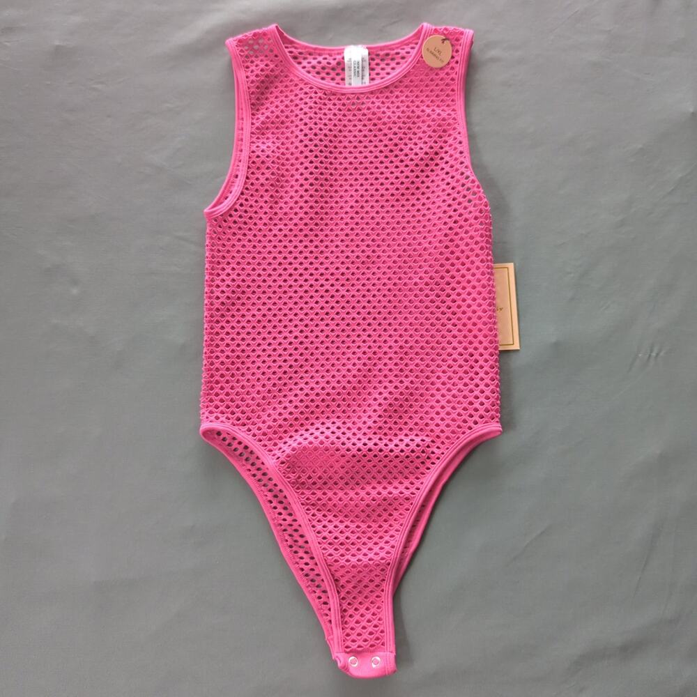 New Mix Classic Pink Fishnet Mesh Bodysuit NWT Size L/XL